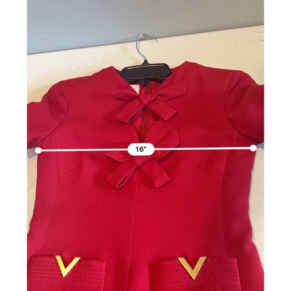 Valentino Garavani V-Logo Pockets Bow red Crepe Mini Dress size IT 36/ US 0 - Picture 11 of 14